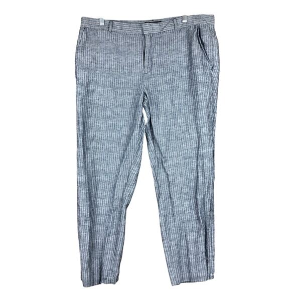 Banana Republic Womens Pants Blue White Striped Hampton Ankle Linen Blend 14 - Picture 1 of 11